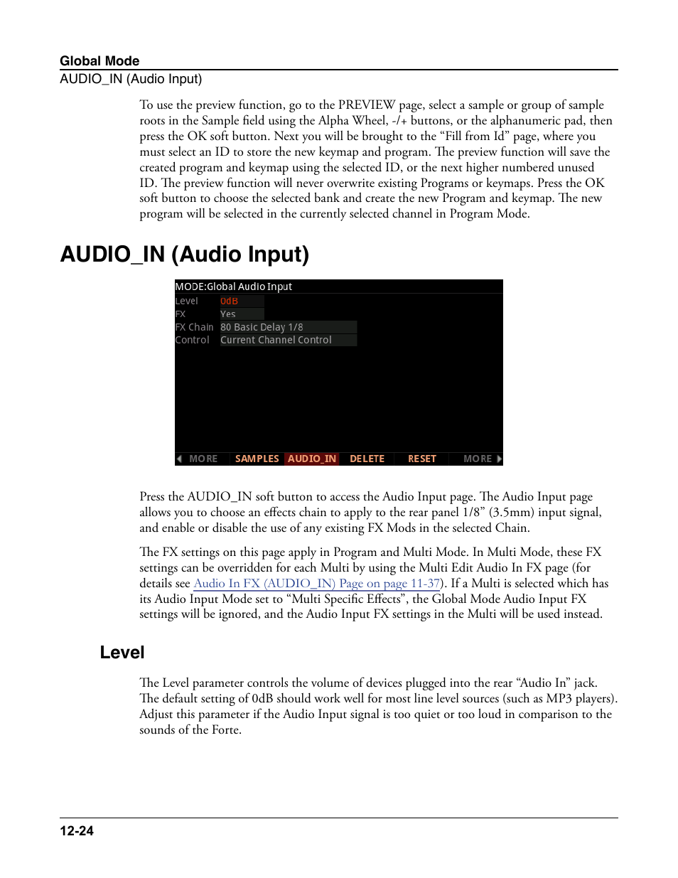 Audio_in (audio input), Level, Audio_in (audio input) -24 | Level -24 | Kurzweil Forte User Manual | Page 314 / 388