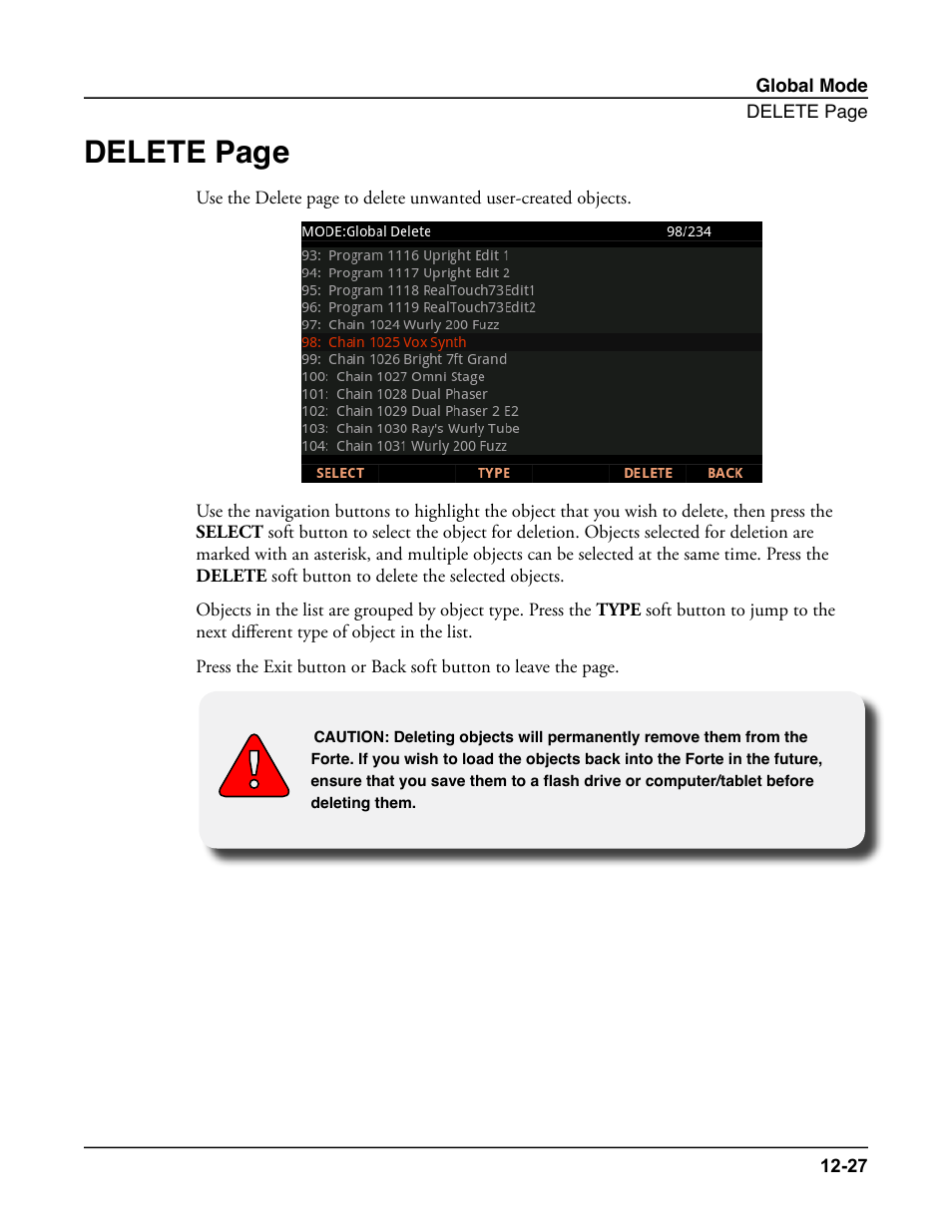 Delete, Delete page | Kurzweil Forte User Manual | Page 317 / 388