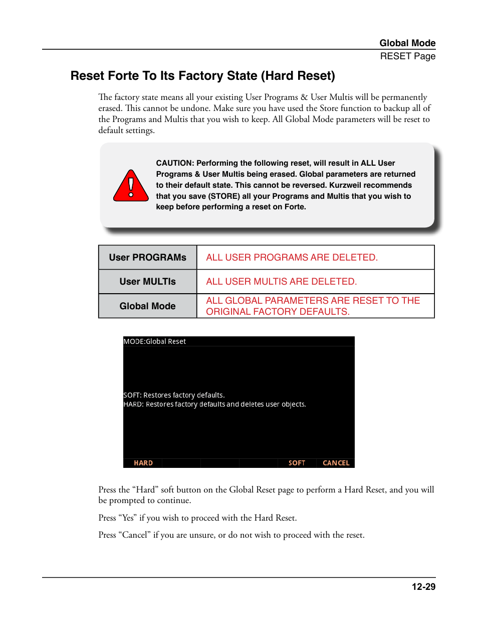 Reset forte to its factory state (hard reset), Reset forte to its factory state (hard reset) -29 | Kurzweil Forte User Manual | Page 319 / 388