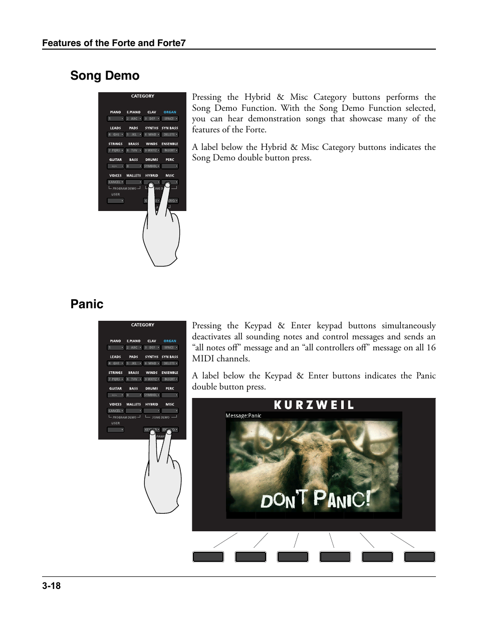 Song demo, Panic, Song demo -18 panic -18 | Kurzweil Forte User Manual | Page 63 / 388