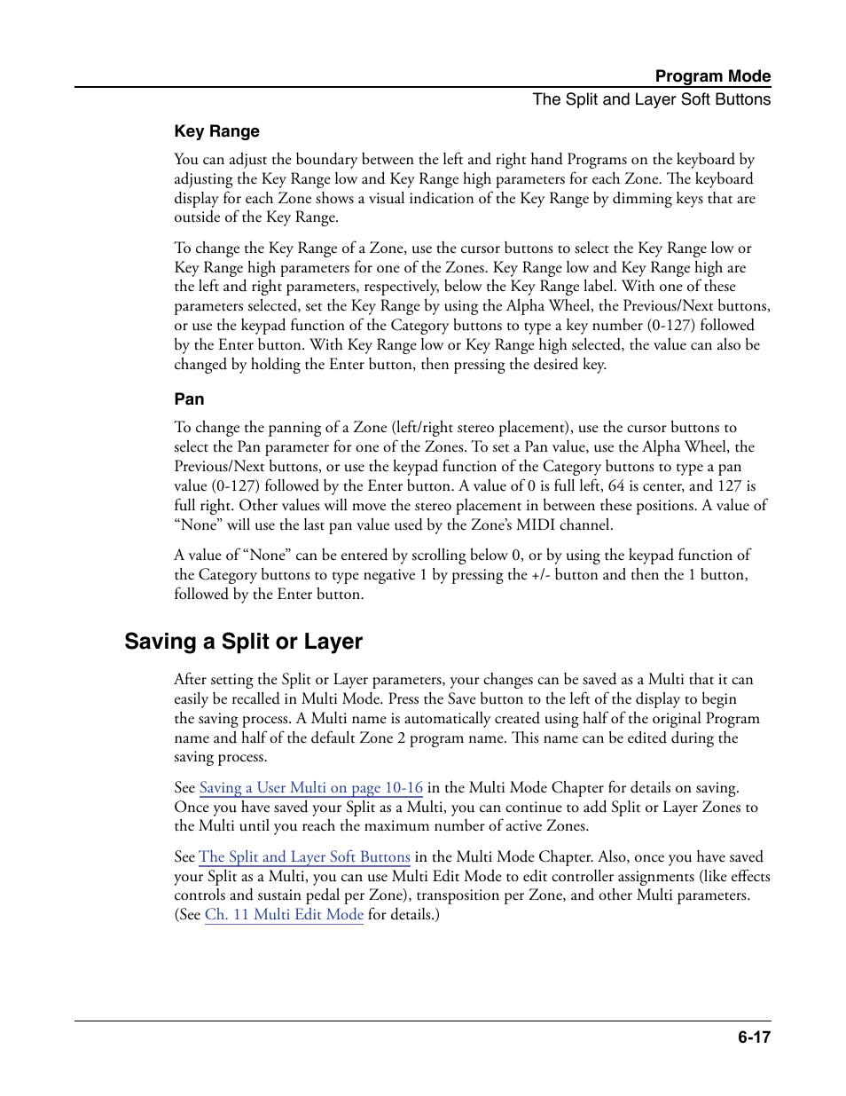 Key range, Saving a split or layer, Key range -17 pan -17 | Saving a split or layer -17 | Kurzweil Forte User Manual | Page 91 / 388