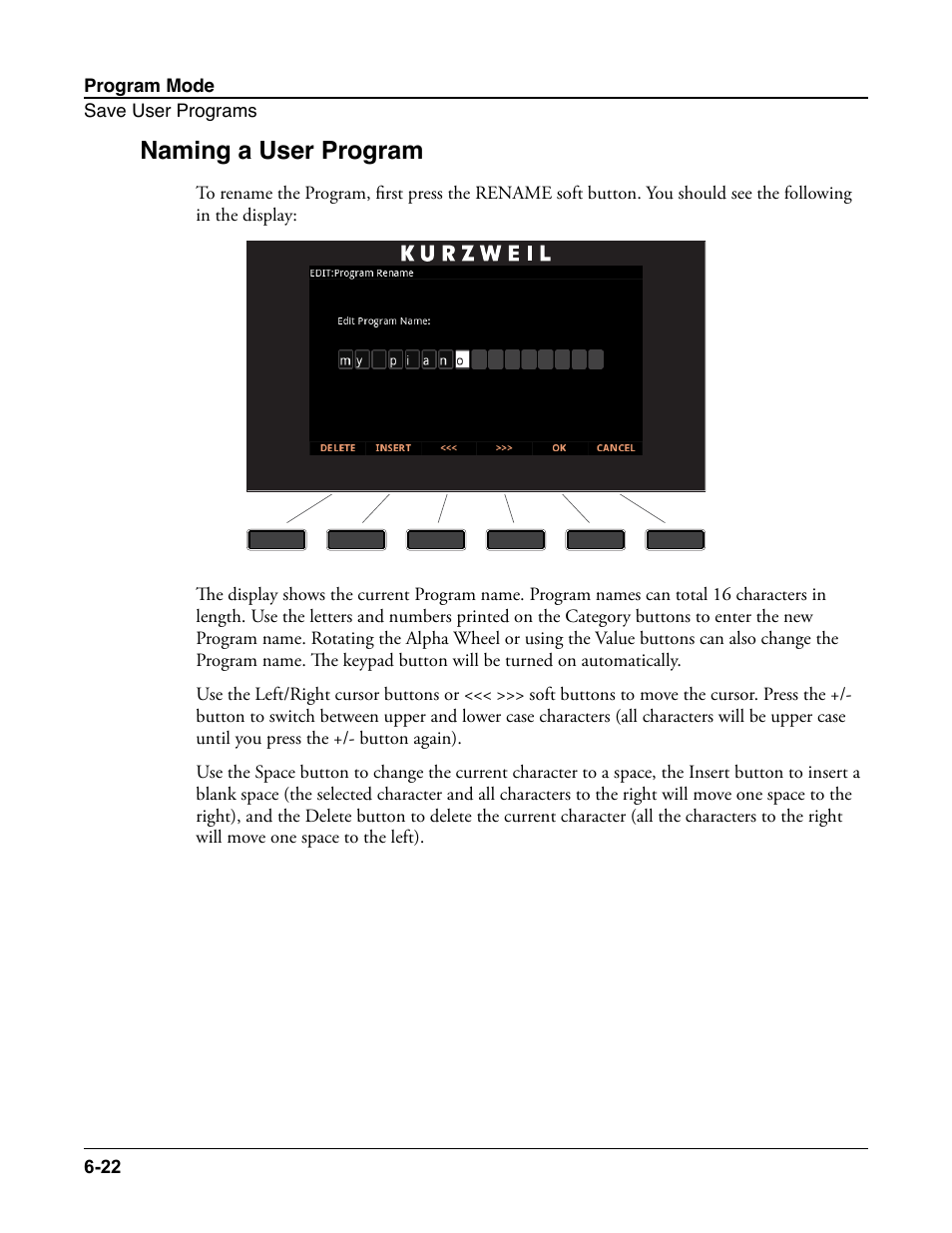 Naming a user program, Naming a user program -22 | Kurzweil Forte User Manual | Page 96 / 388