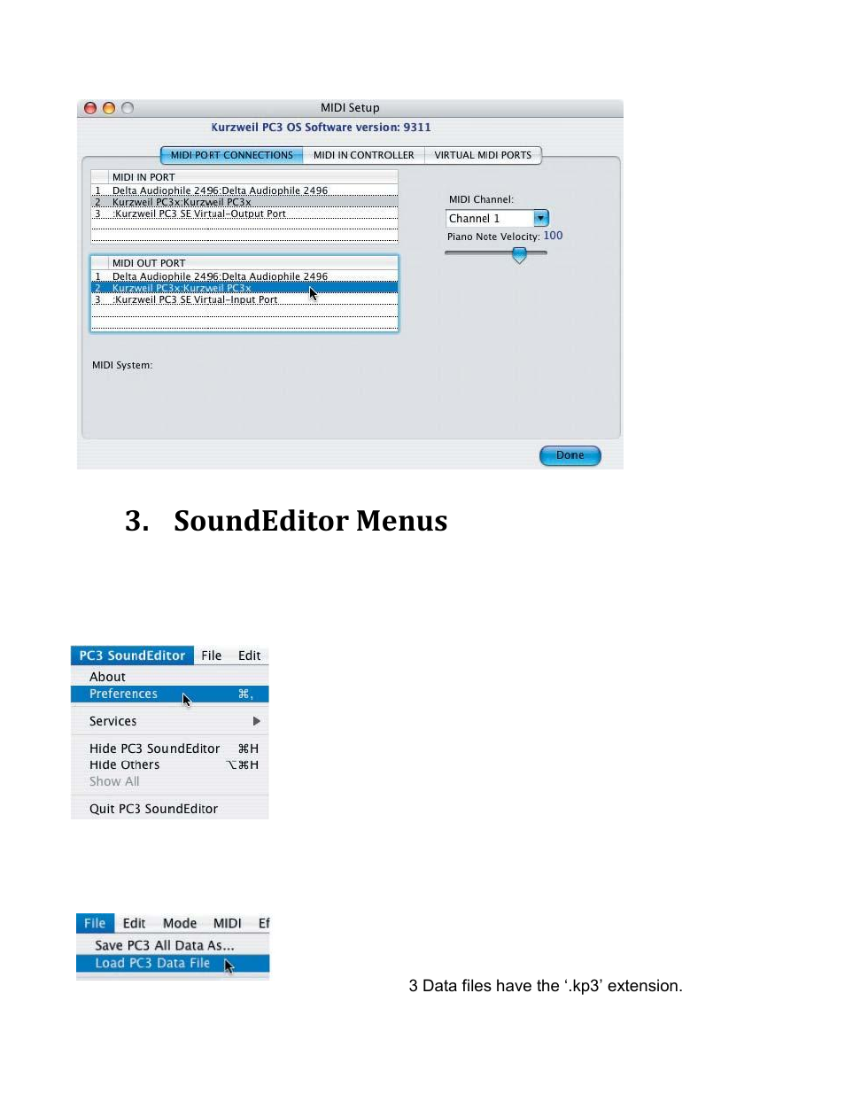 Soundeditor menus | Kurzweil PC3 SoundEditor User Manual | Page 11 / 96