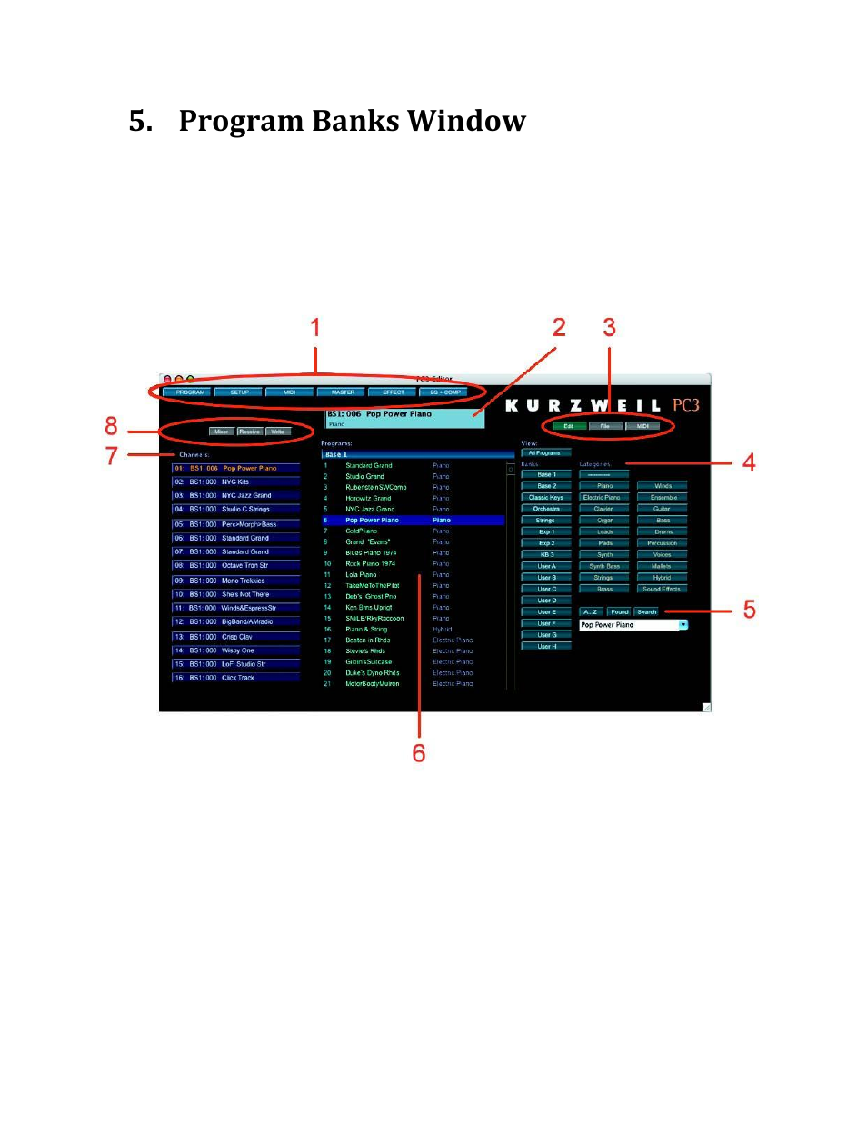 Program banks window | Kurzweil PC3 SoundEditor User Manual | Page 19 / 96