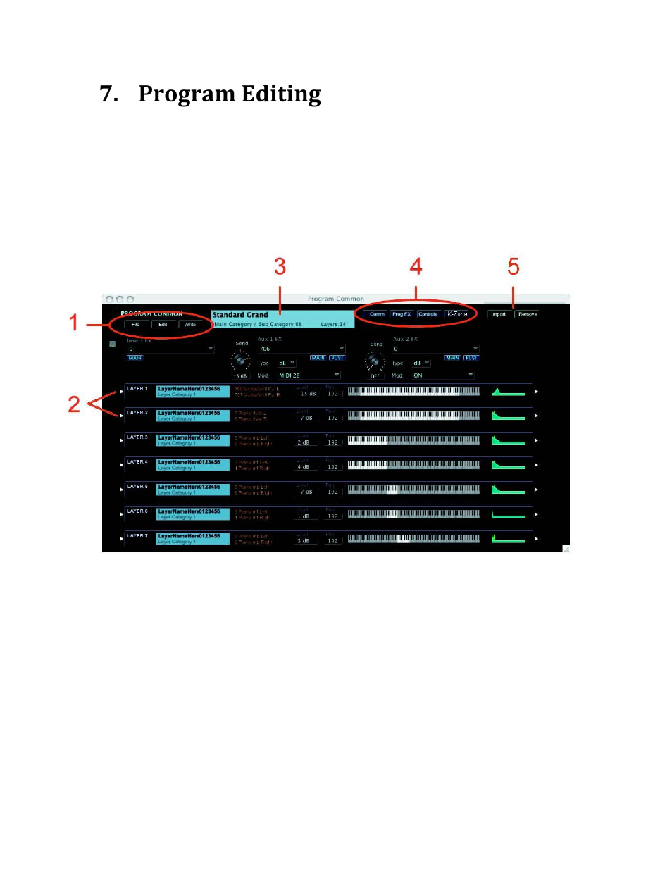 Program editing, Program common window | Kurzweil PC3 SoundEditor User Manual | Page 34 / 96