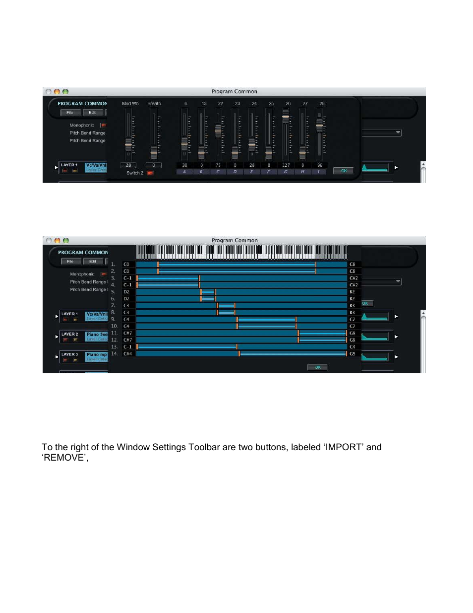Import and remove buttons, Import button | Kurzweil PC3 SoundEditor User Manual | Page 37 / 96