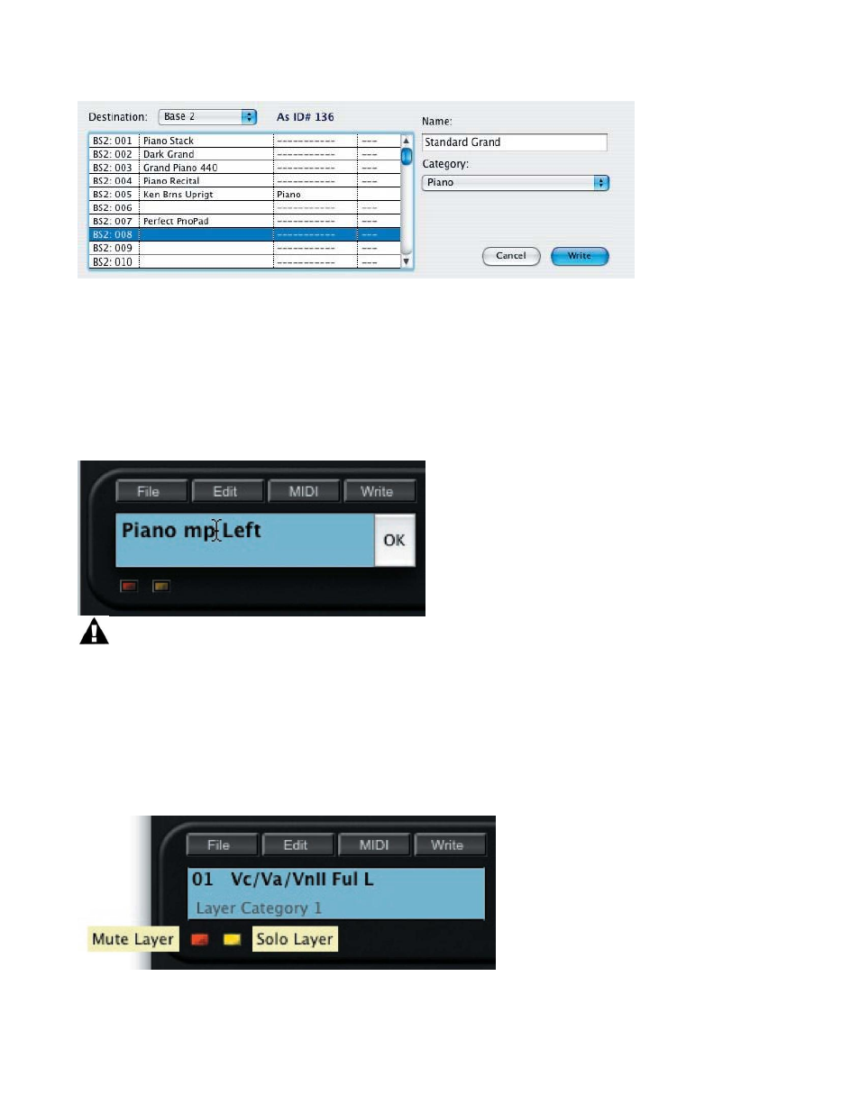 Layers name box, Mute and solo buttons | Kurzweil PC3 SoundEditor User Manual | Page 46 / 96