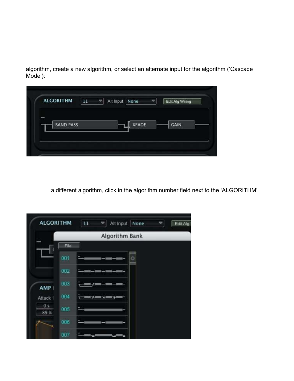 Algorithm panel, Selecting and configuring algorithms | Kurzweil PC3 SoundEditor User Manual | Page 54 / 96