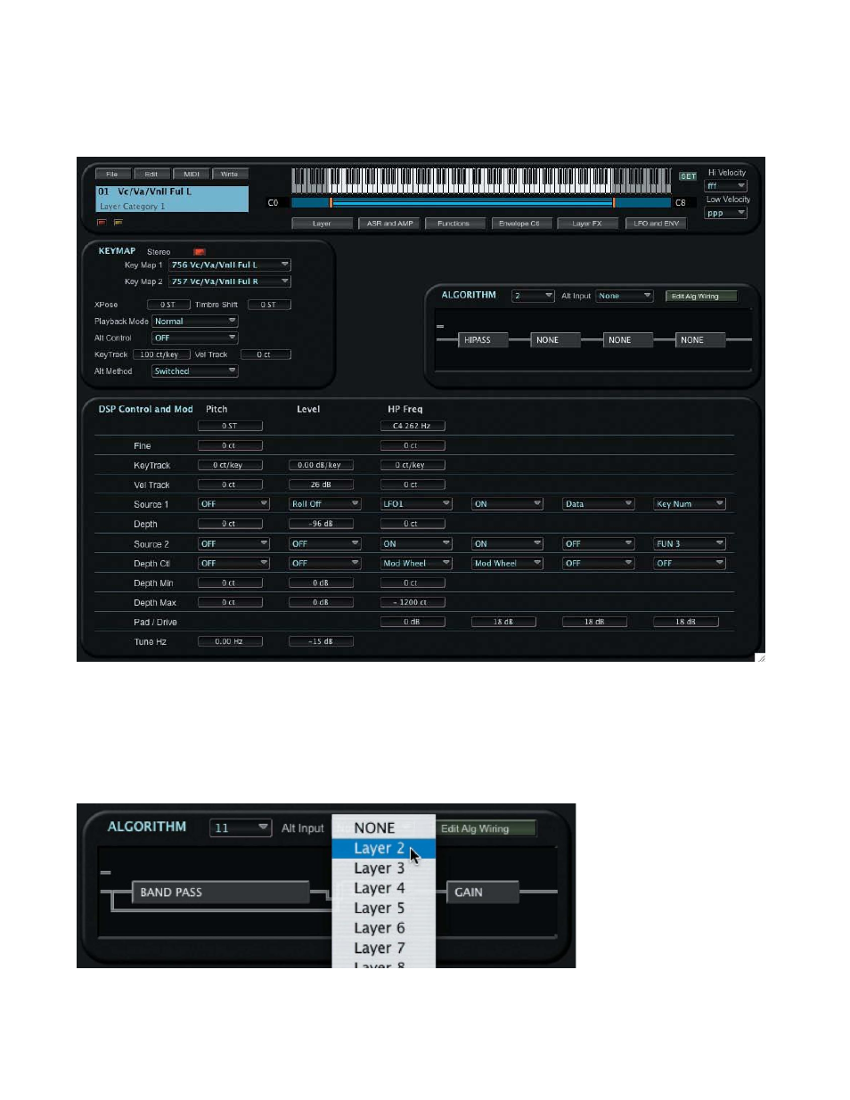 Selecting an alternate input (cascade mode) | Kurzweil PC3 SoundEditor User Manual | Page 56 / 96