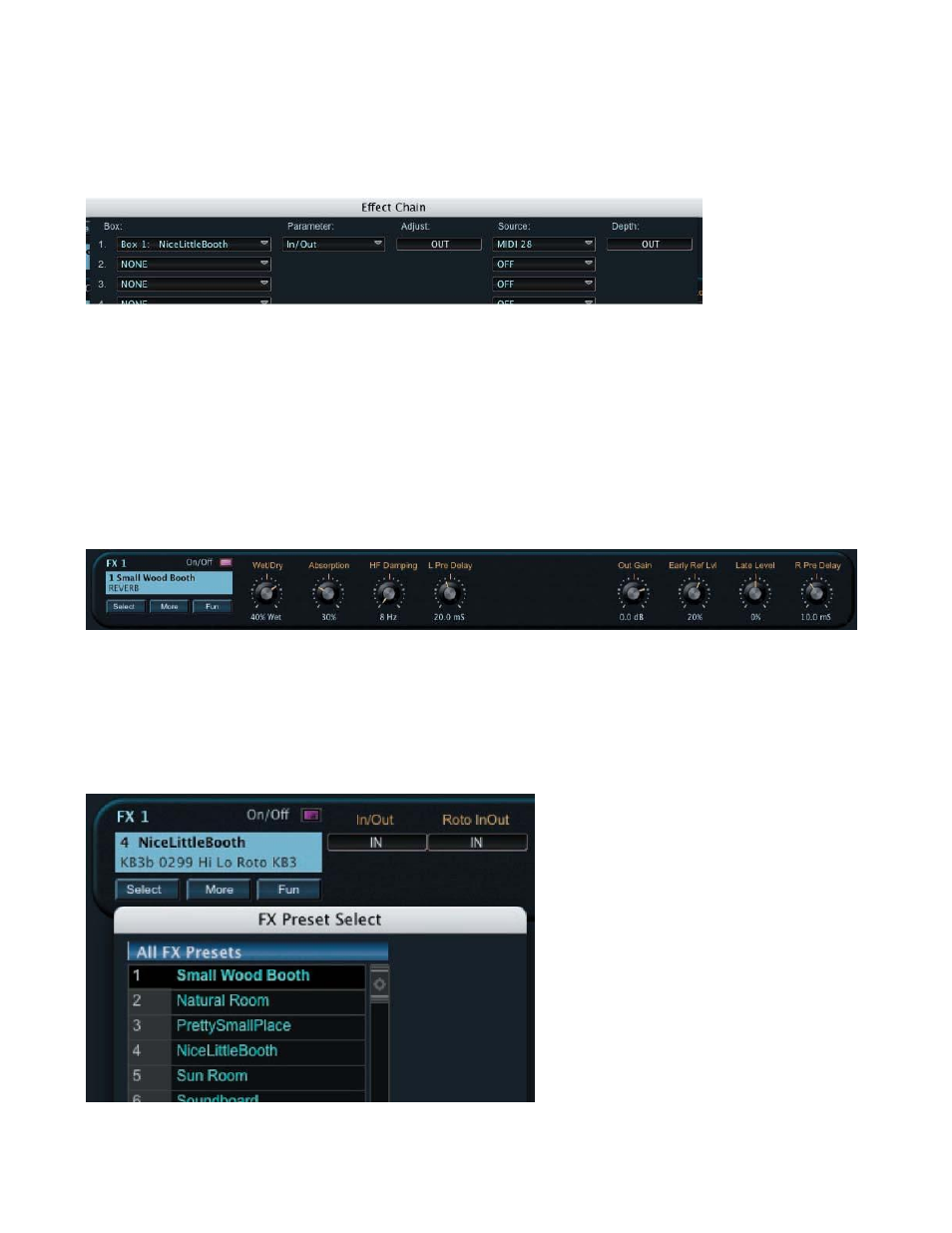 Fx overview panel, Select button | Kurzweil PC3 SoundEditor User Manual | Page 64 / 96