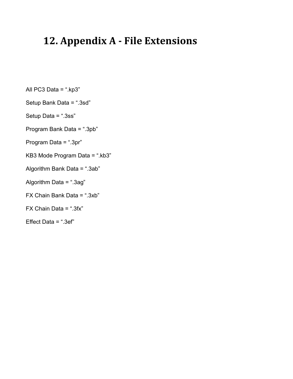 Appendix a - file extensions | Kurzweil PC3 SoundEditor User Manual | Page 93 / 96