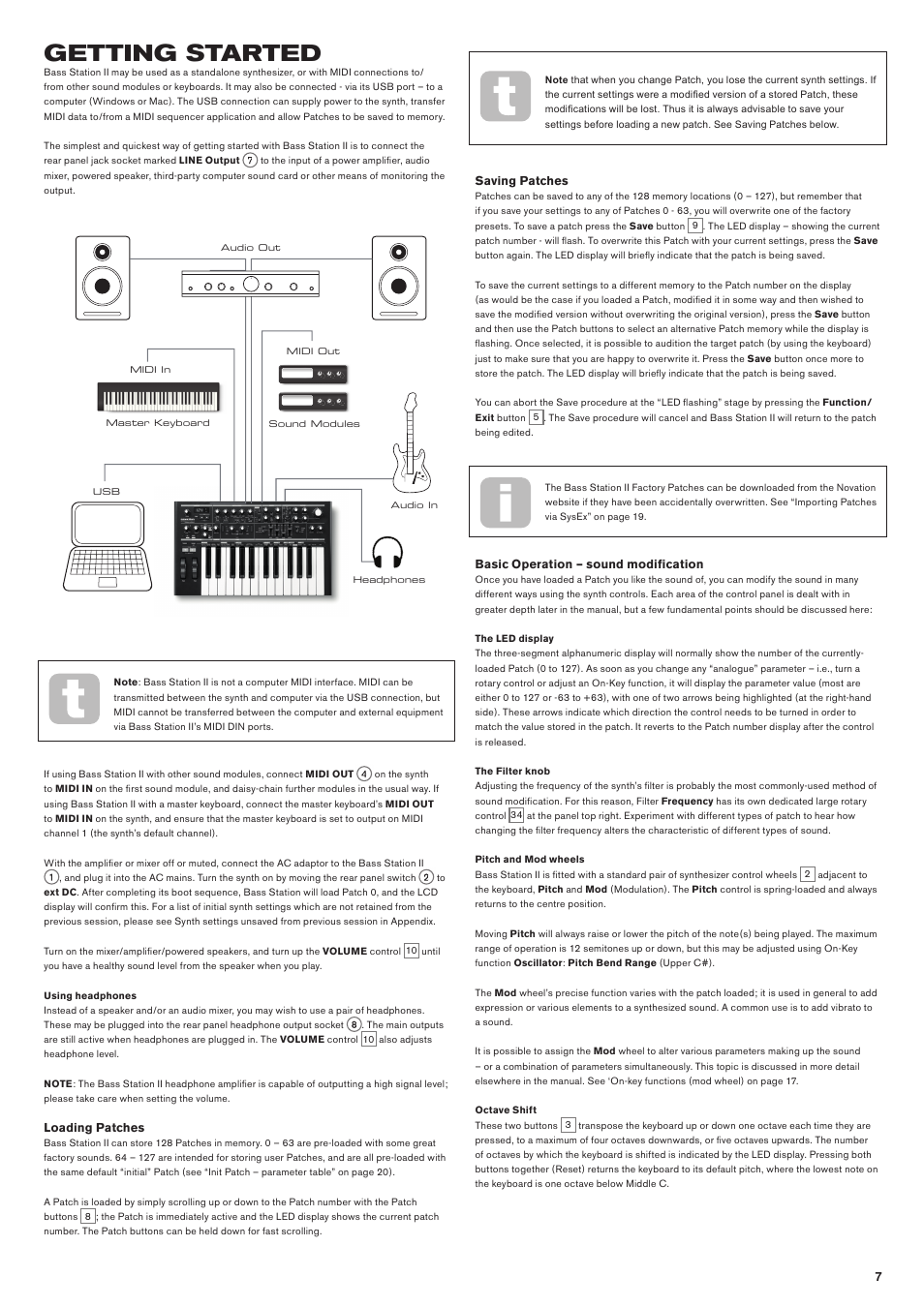 Getting started | Novation Bass Station II User Manual | Page 7 / 22
