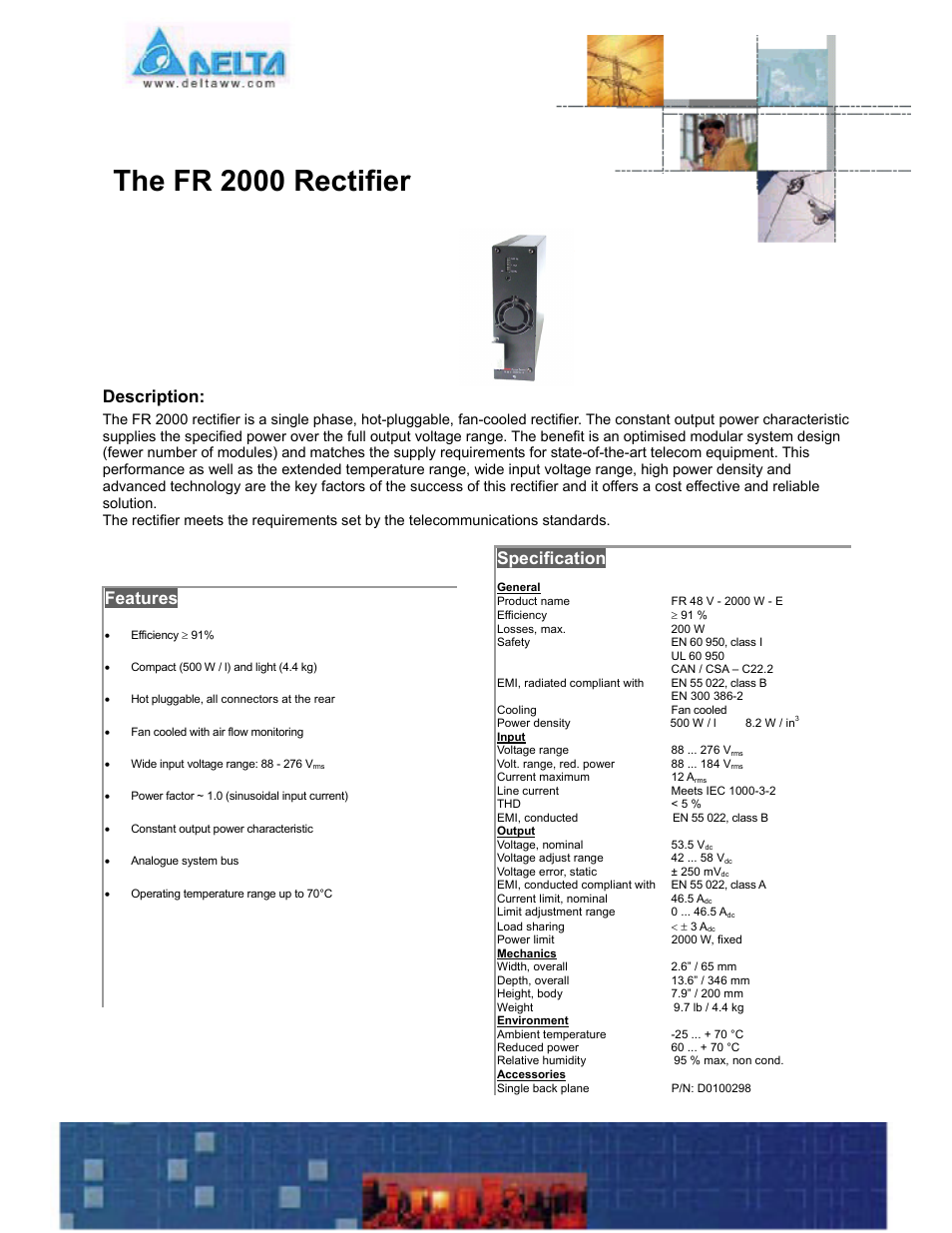 Delta Electronics Rectifier FR 2000 User Manual | 1 page