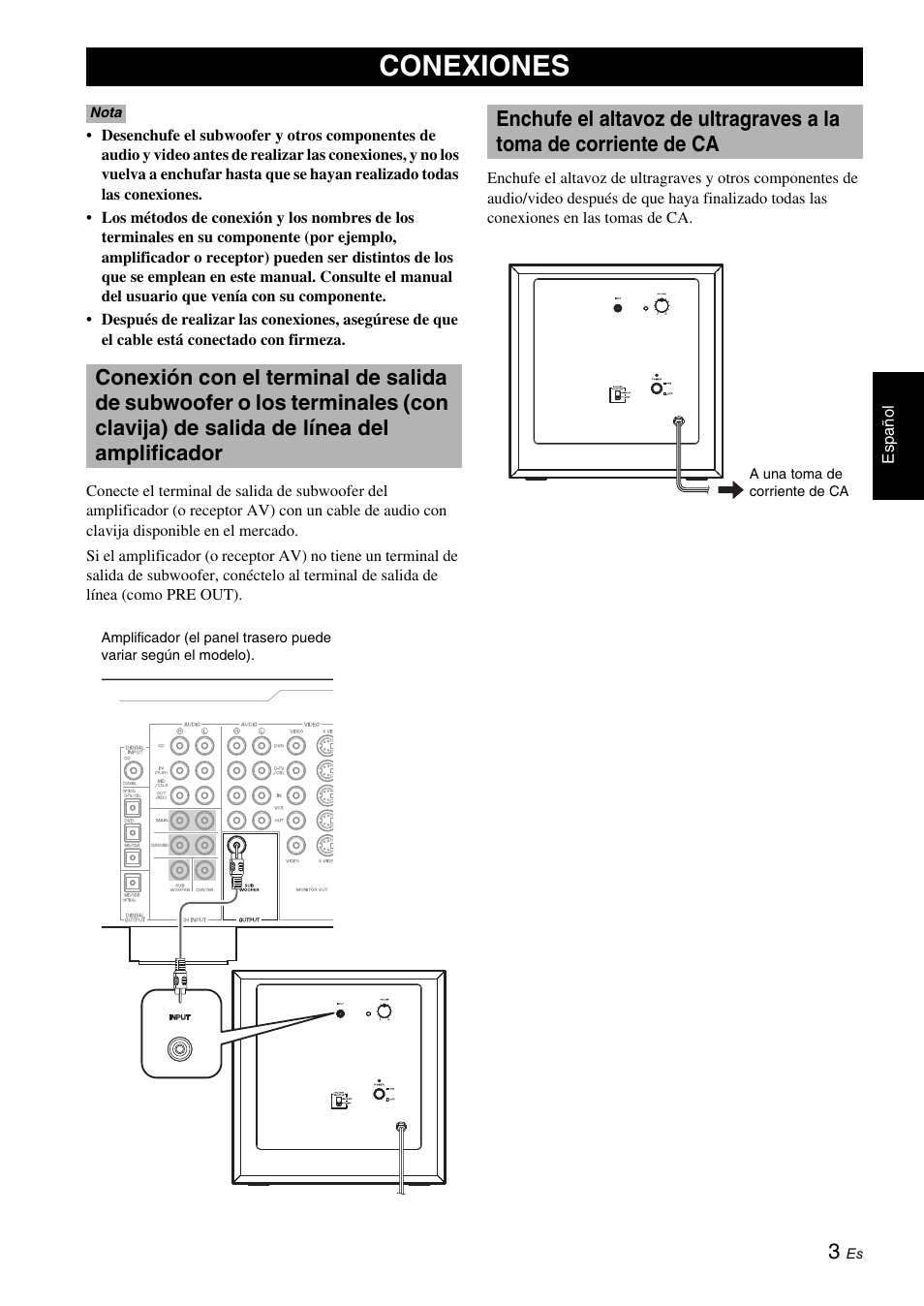 Conexiones, Onsulte “ conexiones | Yamaha NS-SW050 User Manual | Page 27 / 32