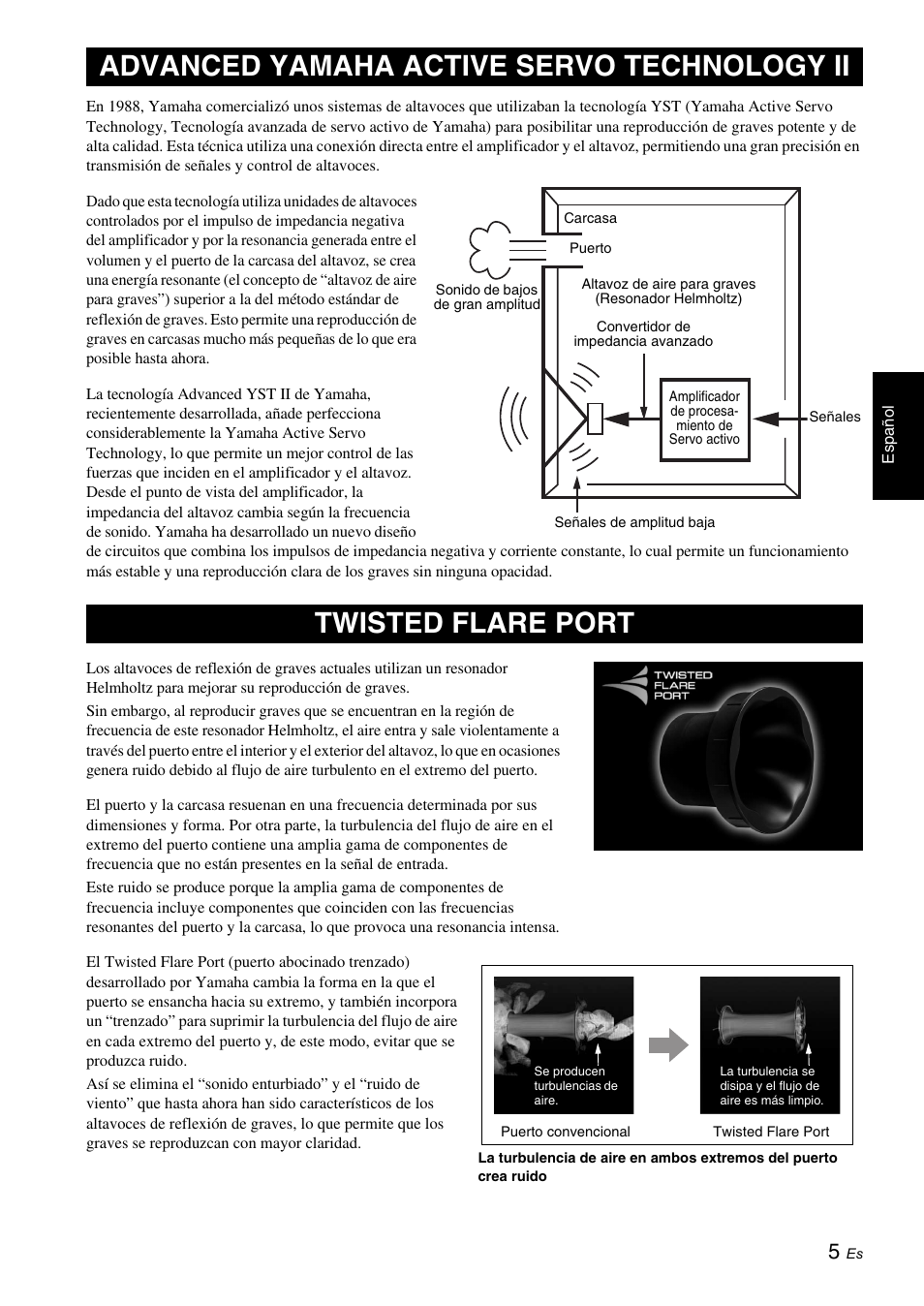 Advanced yamaha active servo technology ii, Twisted flare port | Yamaha NS-SW050 User Manual | Page 29 / 32