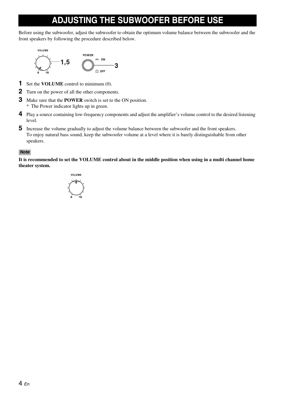 Adjusting the subwoofer before use | Yamaha NS-SW050 User Manual | Page 8 / 32