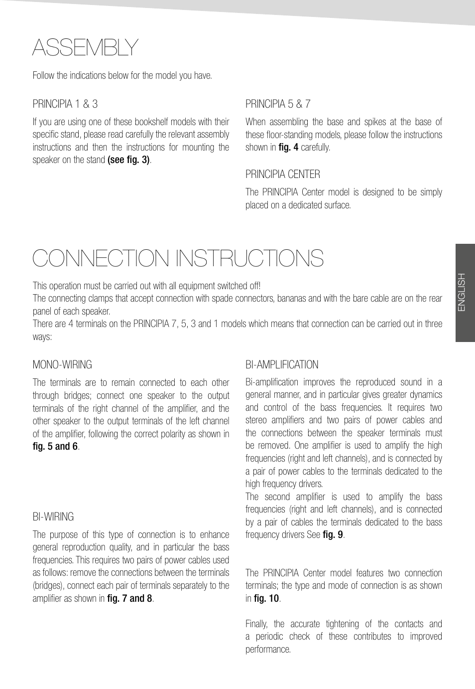 Assembly, Connection instructions | Sonus Faber Principia 1 User Manual | Page 11 / 44