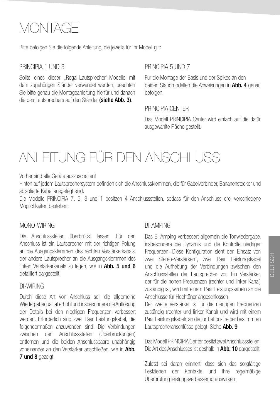 Montage, Anleitung für den anschluss | Sonus Faber Principia 1 User Manual | Page 15 / 44