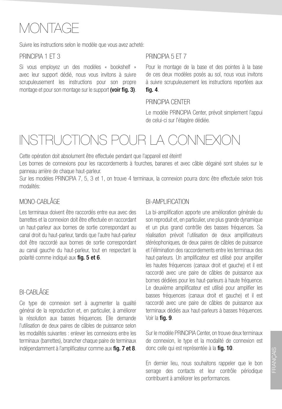 Montage, Instructions pour la connexion | Sonus Faber Principia 1 User Manual | Page 19 / 44