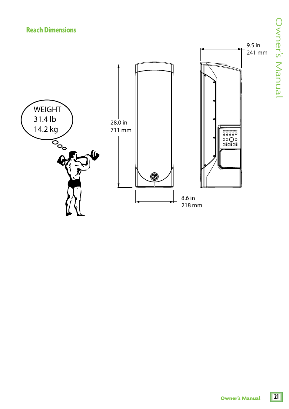 Reach dimensions, Owner’ s manual | MACKIE Reach User Manual | Page 21 / 28