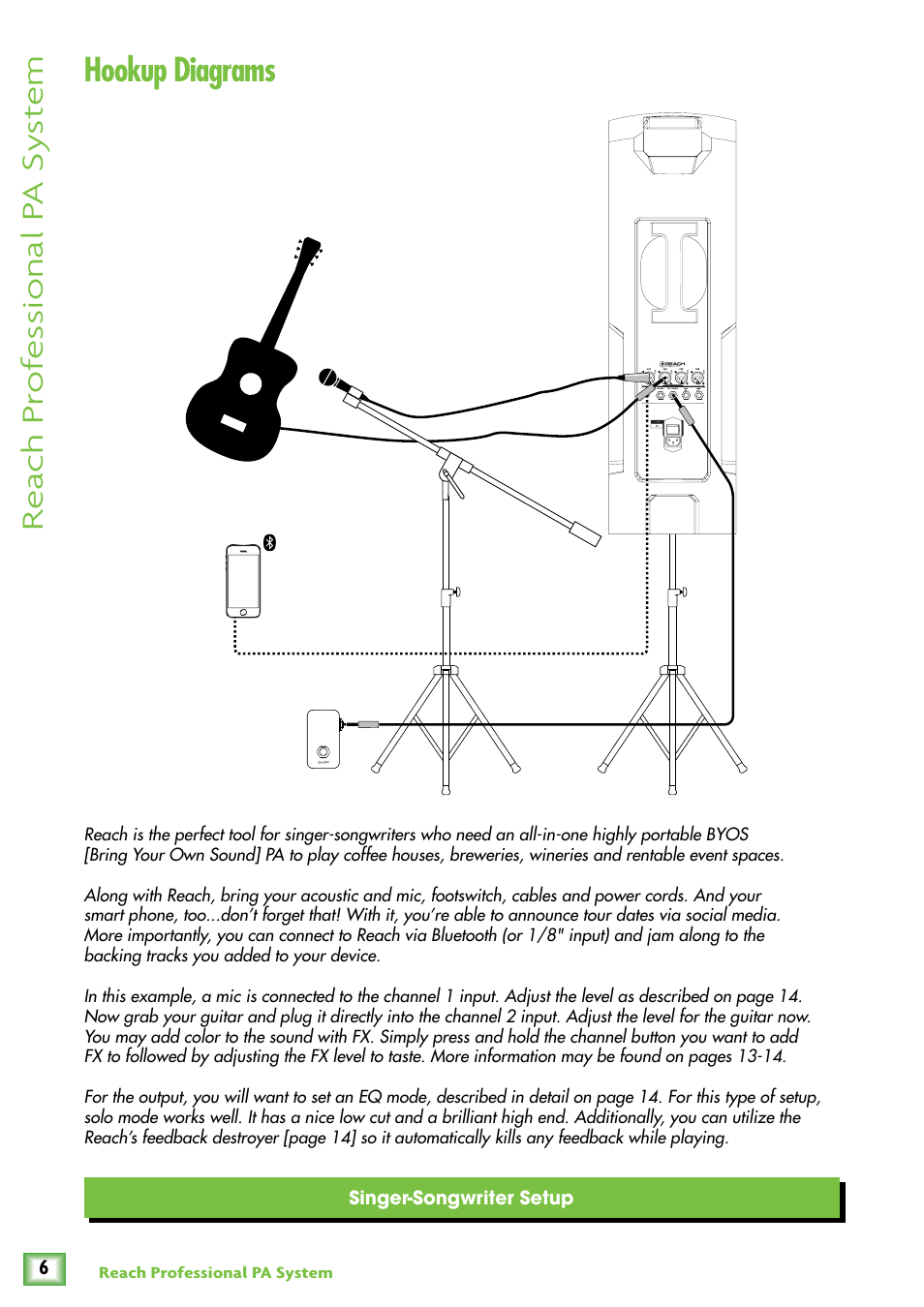 Hookup diagrams, Re ach pr of es sional p a sy st em | MACKIE Reach User Manual | Page 6 / 28