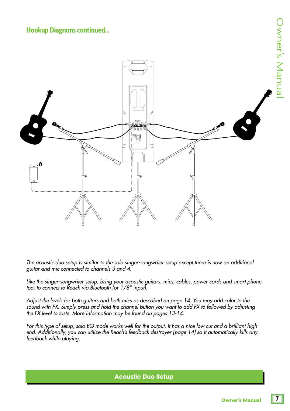 Owner’ s manual, Hookup diagrams continued | MACKIE Reach User Manual | Page 7 / 28