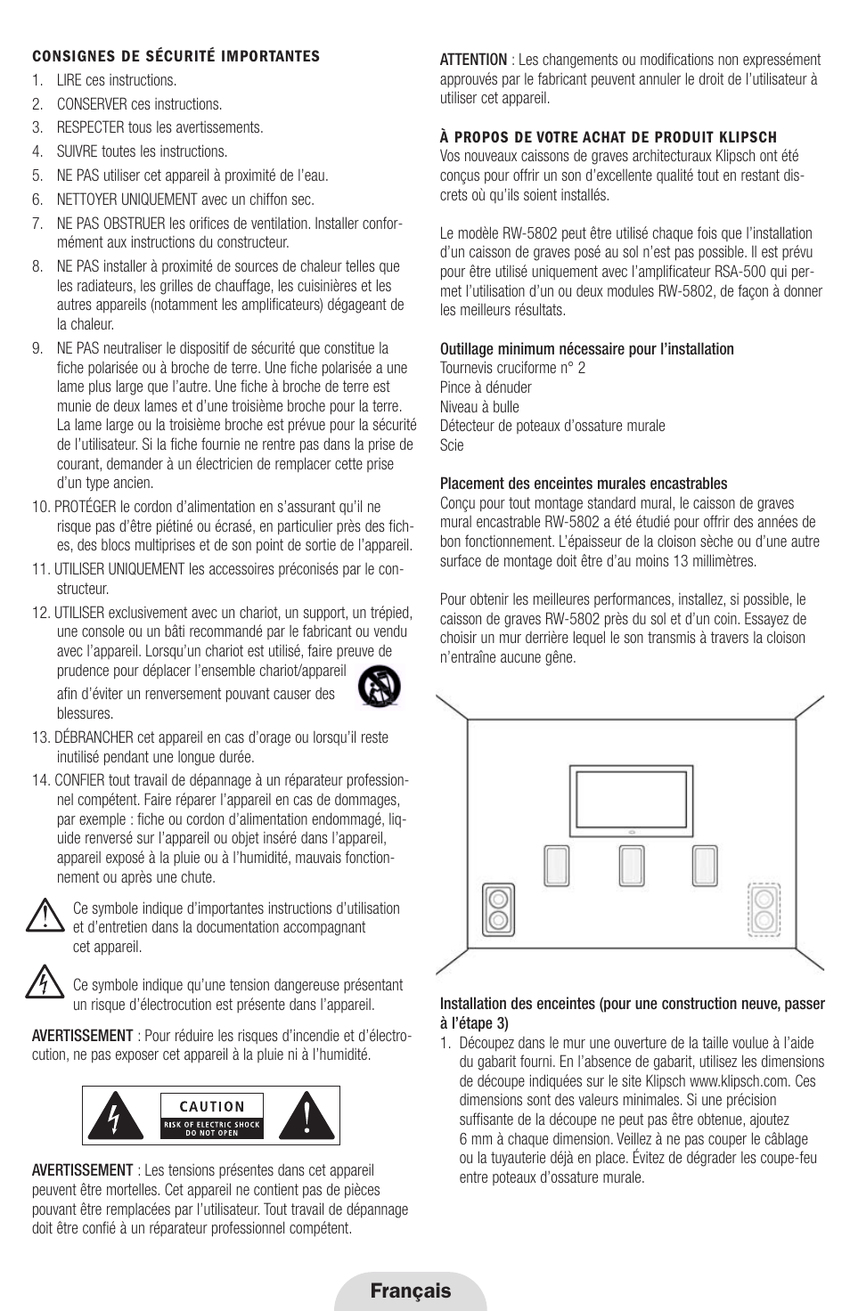 Français | Klipsch RW-5802 User Manual | Page 4 / 8