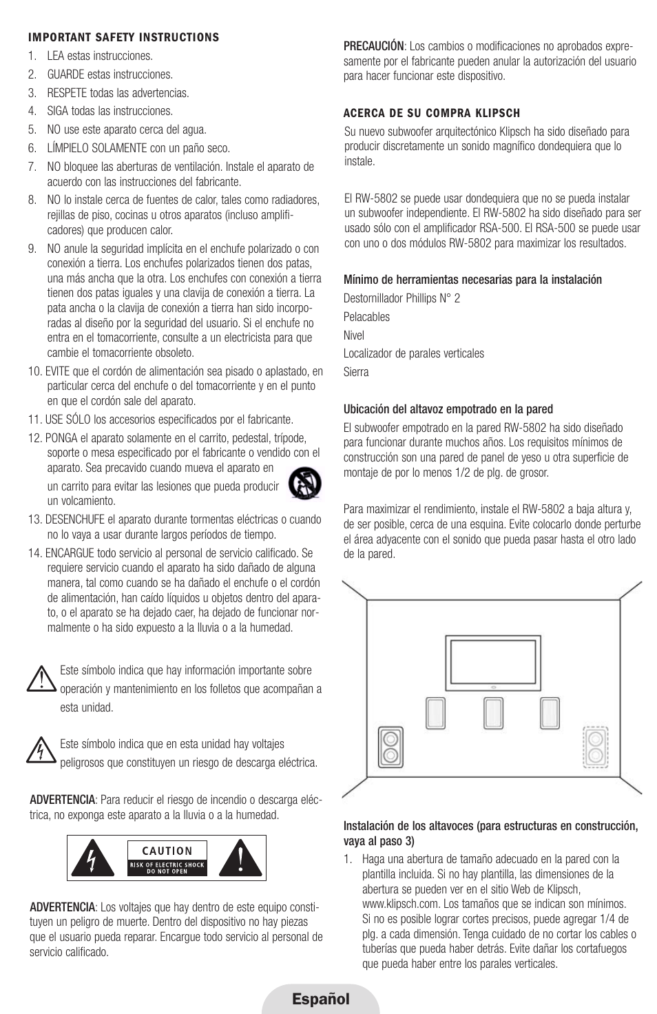 Español | Klipsch RW-5802 User Manual | Page 6 / 8