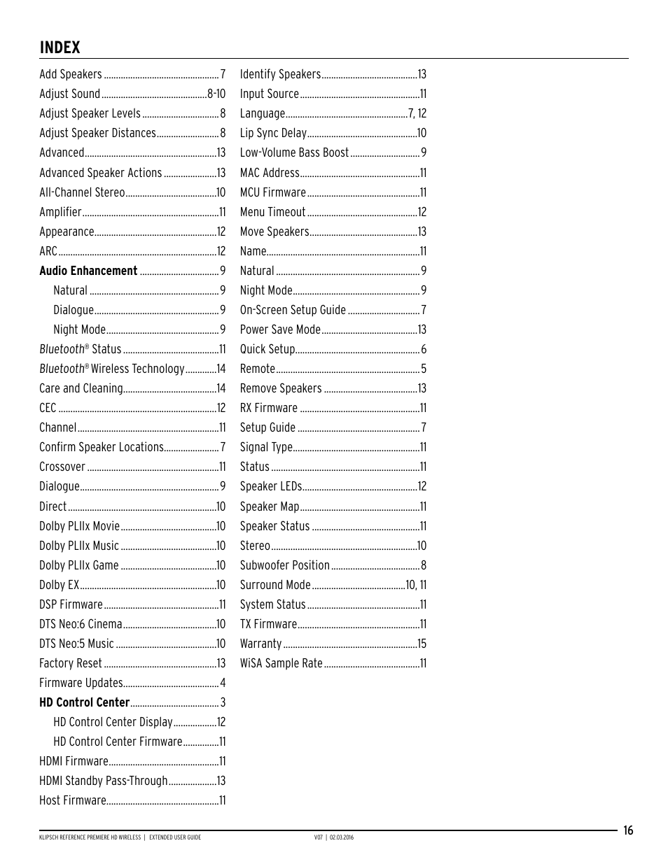 Index | Klipsch RP-140WM User Manual | Page 16 / 18