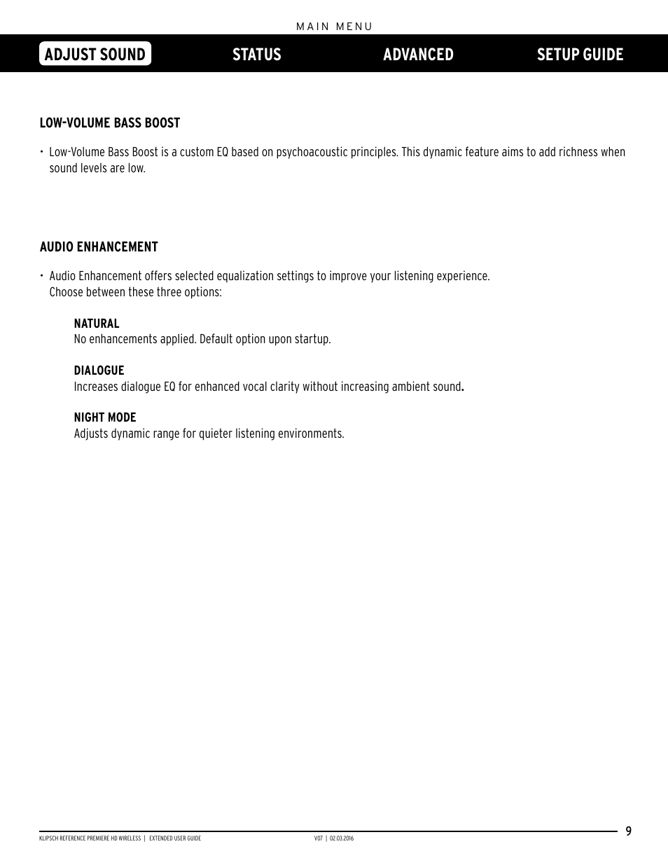 Adjust sound status advanced setup guide | Klipsch RP-140WM User Manual | Page 9 / 18