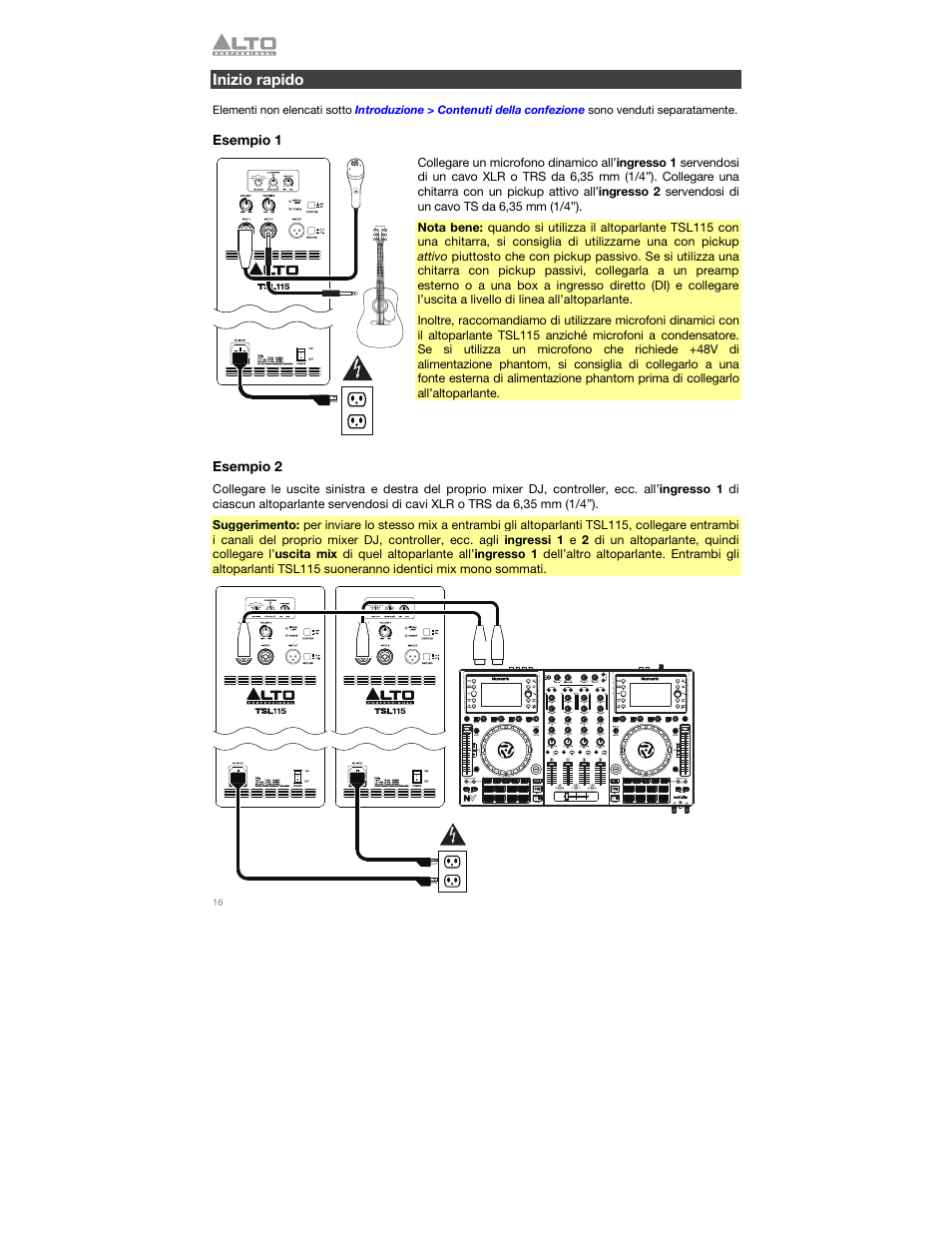 Inizio rapido, Esempio 1, Esempio 2 | Alto Professional TSL115 User Manual | Page 16 / 28