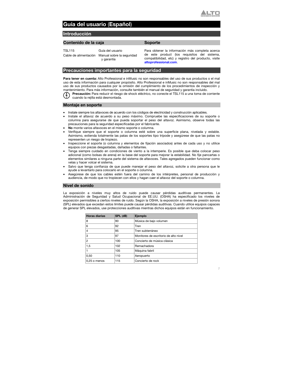 Alto Professional TSL115 User Manual | Page 7 / 28