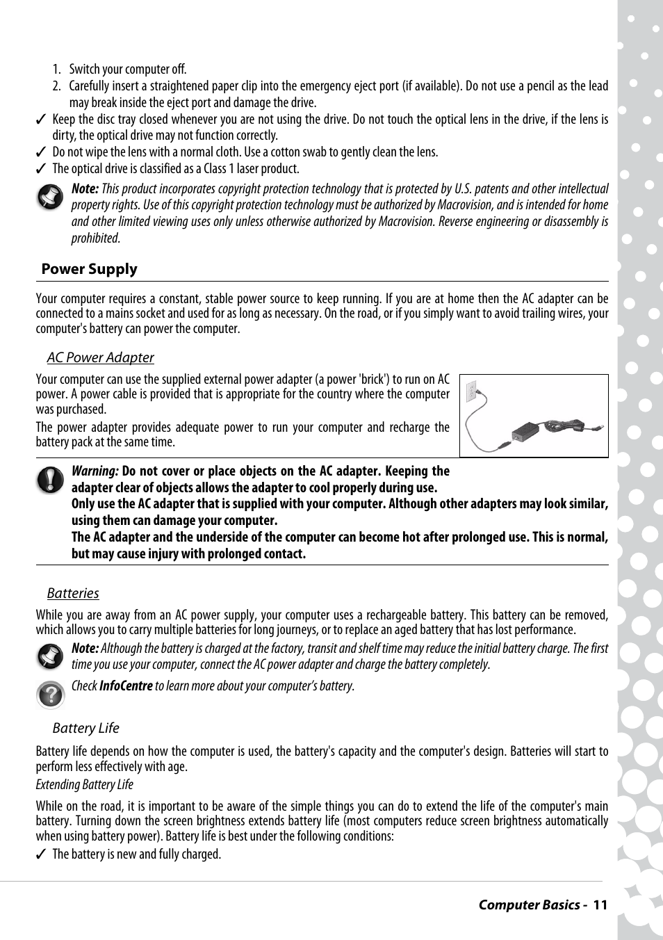 Power supply | PACKARD BELL EN BG35 User Manual | Page 11 / 56