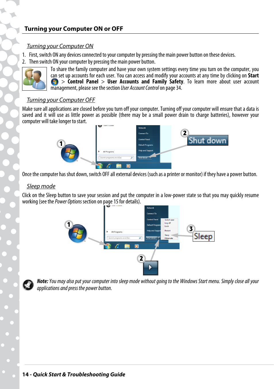 Turning your computer on or off | PACKARD BELL EN BG35 User Manual | Page 14 / 56