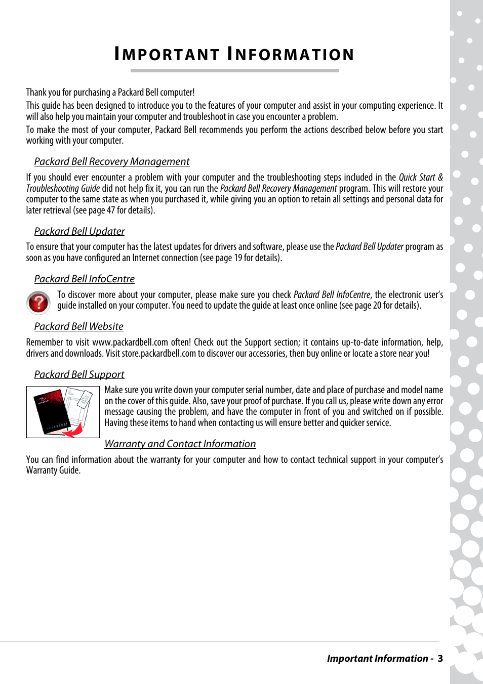 Important information | PACKARD BELL EN BG35 User Manual | Page 3 / 56