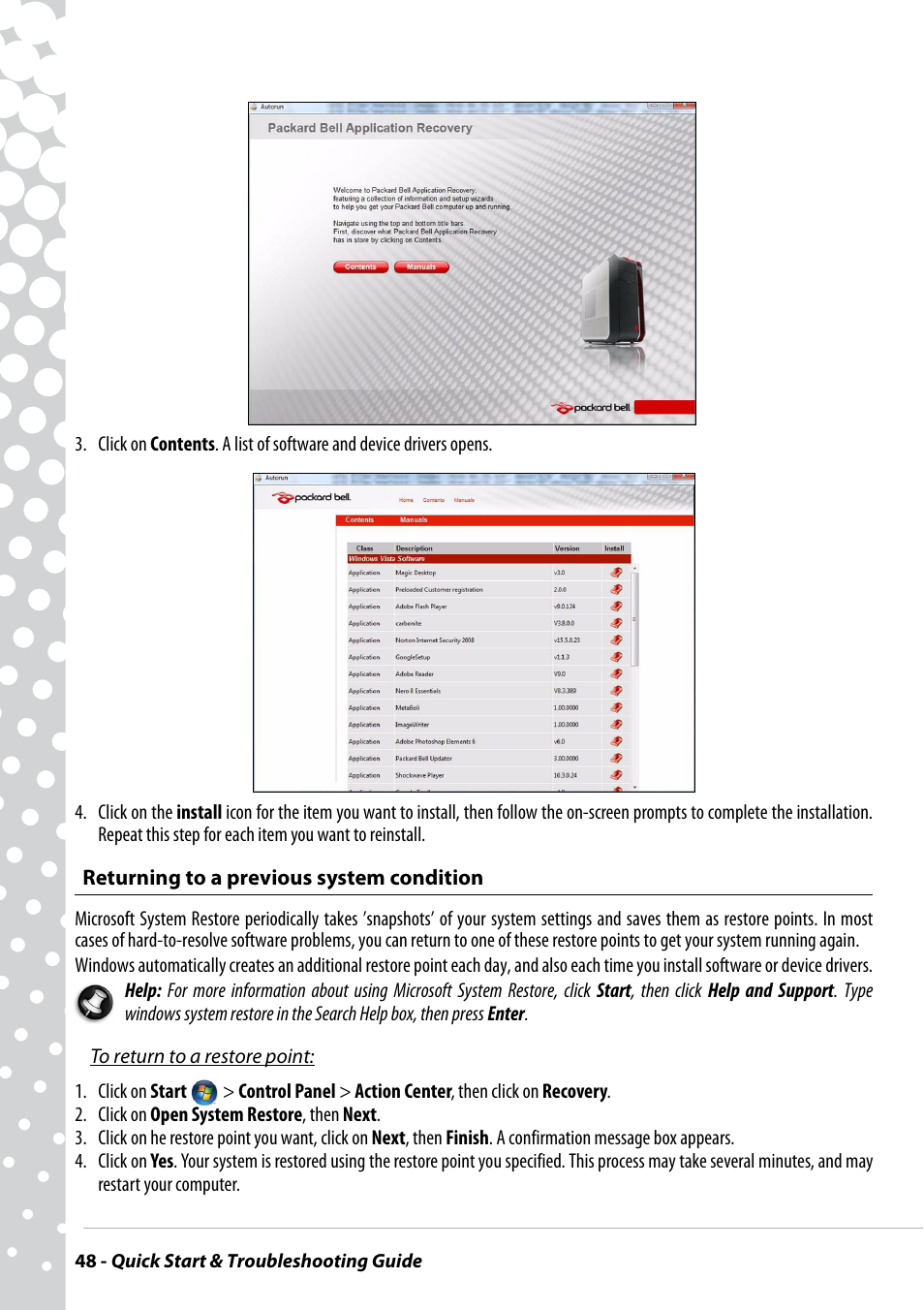 Returning to a previous system condition | PACKARD BELL EN BG35 User Manual | Page 48 / 56