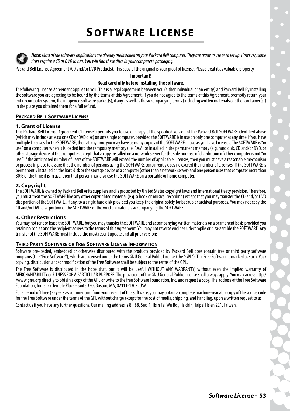 Software license | PACKARD BELL EN BG35 User Manual | Page 53 / 56