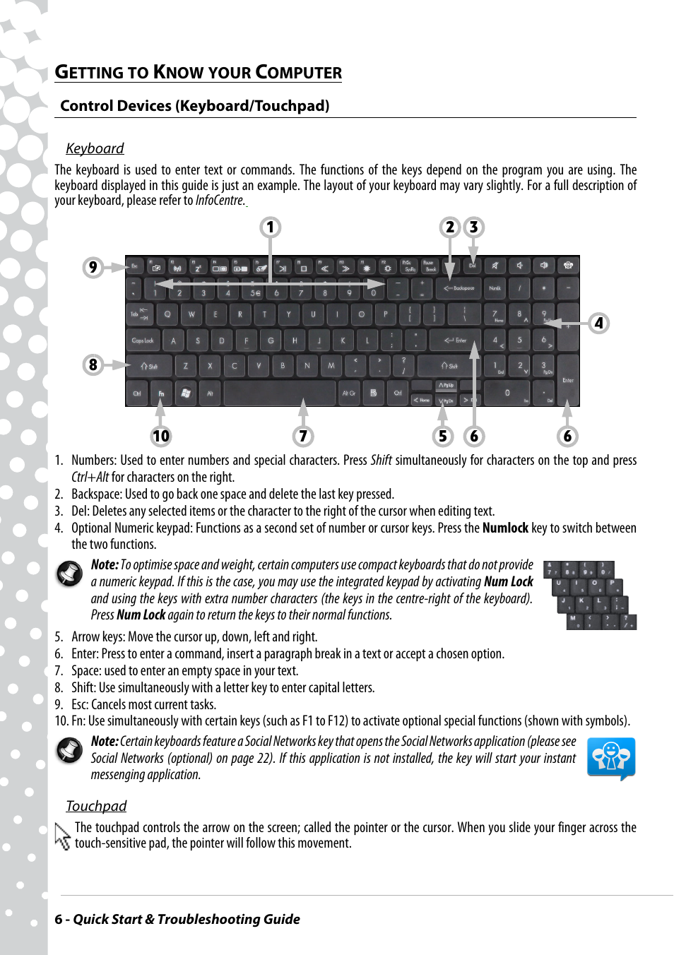 Getting to know your computer, Control devices (keyboard/touchpad) | PACKARD BELL EN BG35 User Manual | Page 6 / 56