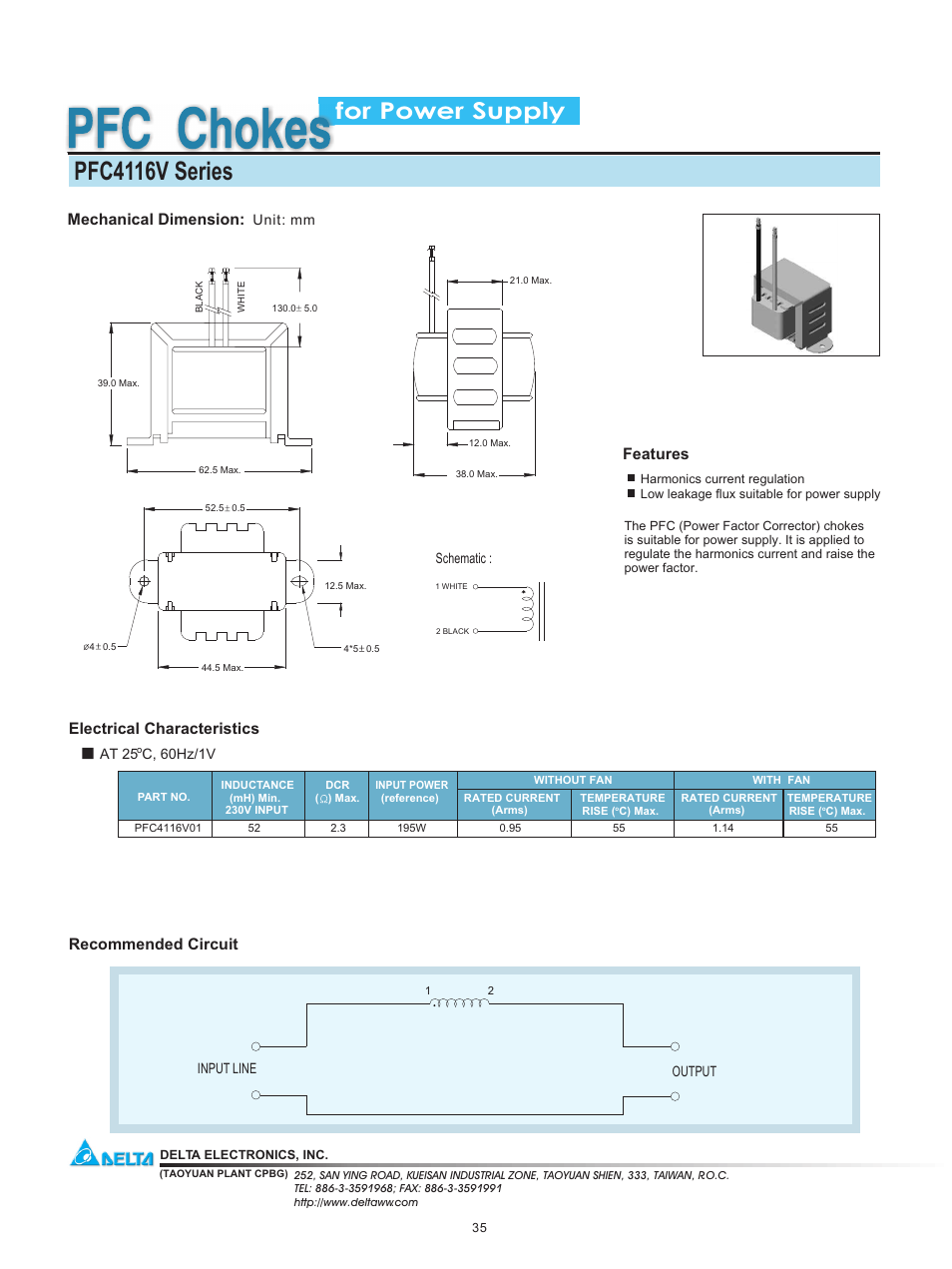 Delta Electronics Power Factor Corrector PFC4116V Series User Manual | 1 page