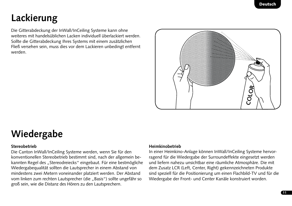 Lackierung, Wiedergabe | Canton InWall 945 LCR User Manual | Page 11 / 28