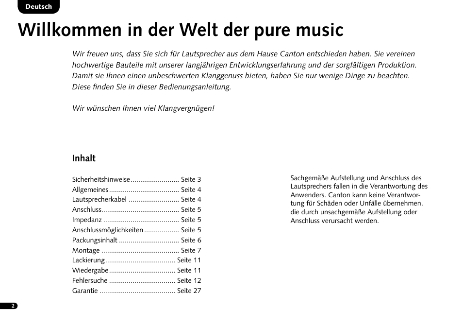 Willkommen in der welt der pure music | Canton InWall 945 LCR User Manual | Page 2 / 28