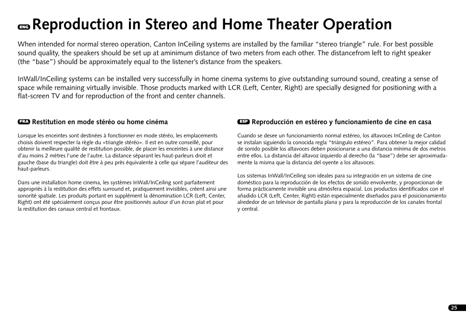 Reproduction in stereo and home theater operation | Canton InWall 945 LCR User Manual | Page 25 / 28
