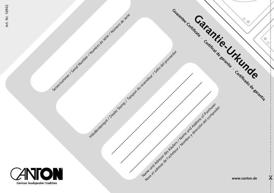 Garantie-urkunde | Canton InWall 945 LCR User Manual | Page 28 / 28