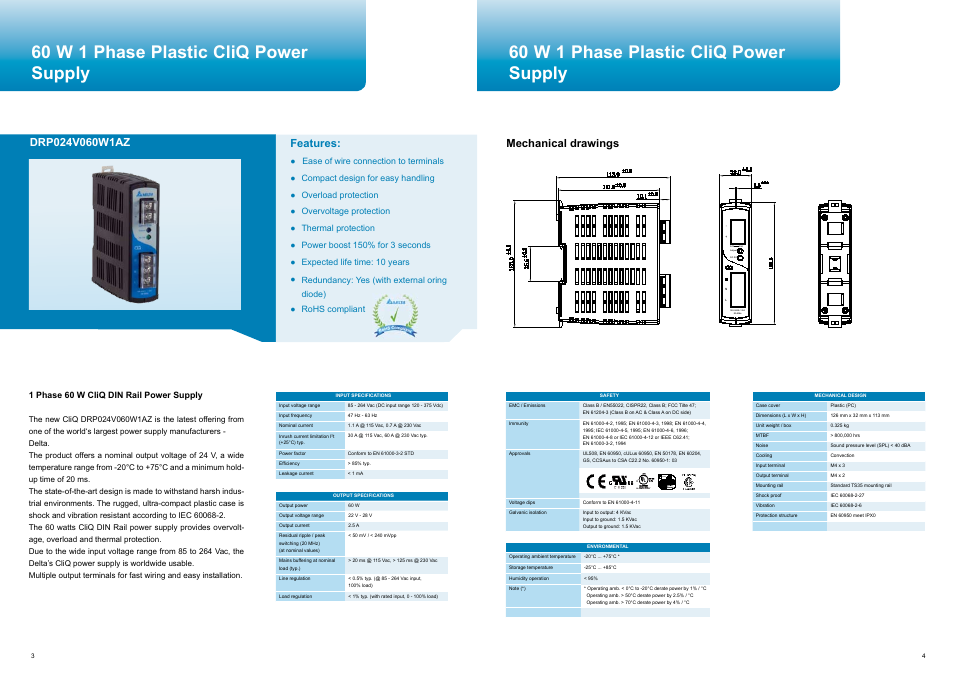 60 w 1 phase plastic cliq power supply, I nnova, Features | Delta Electronics CliQ User Manual | Page 3 / 13