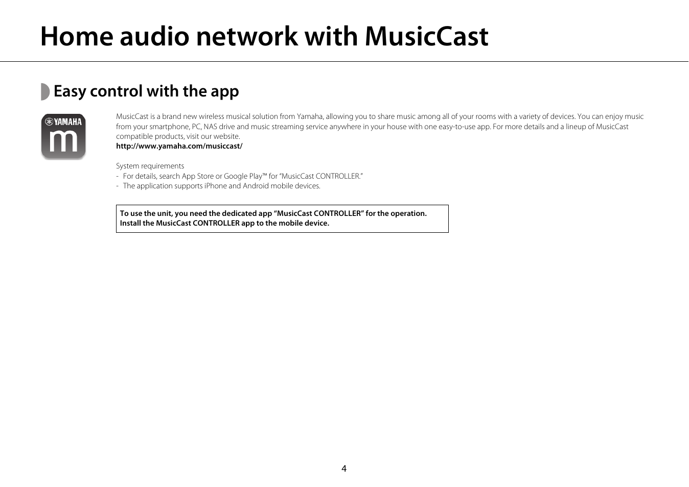 Home audio network with musiccast, Easy control with the app | Yamaha ISX-18 User Manual | Page 8 / 47