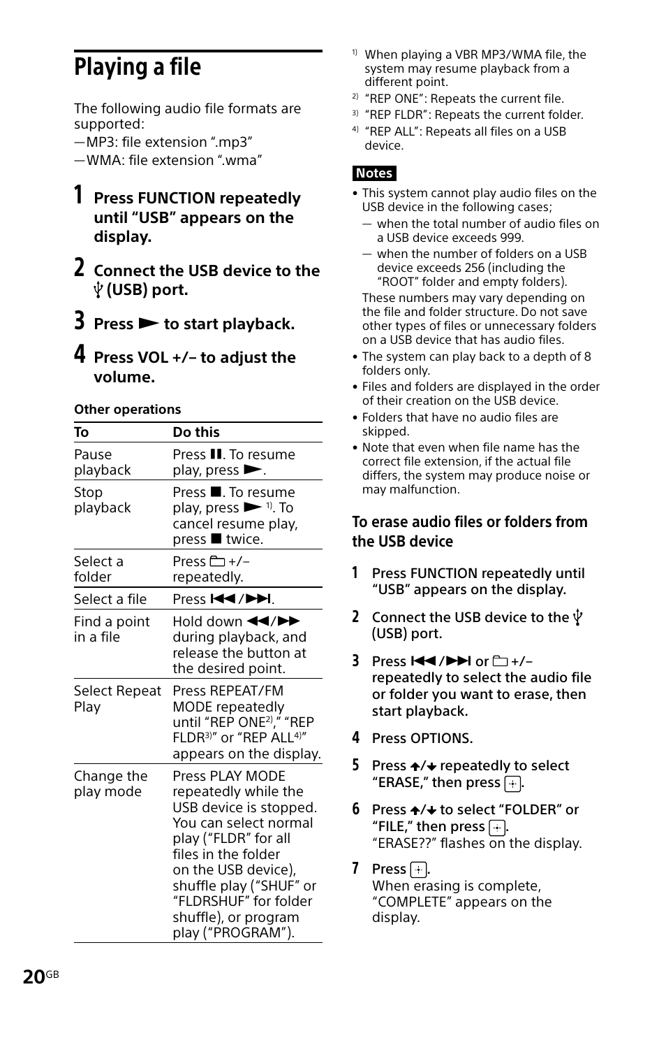 Playing a file | Sony MHC-V11 User Manual | Page 20 / 44