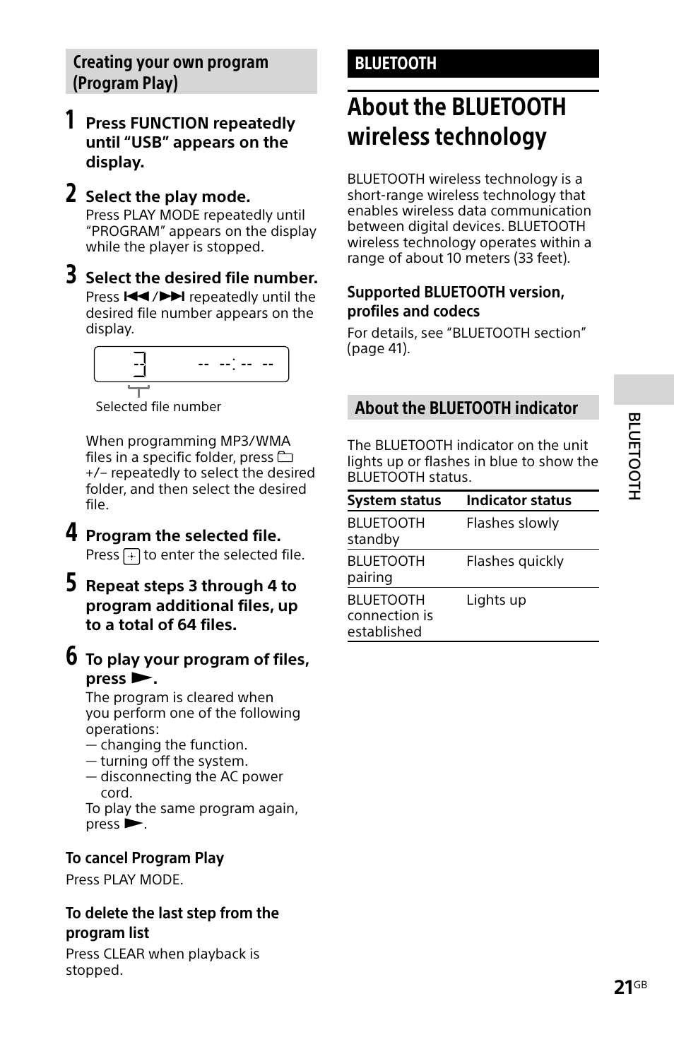 Bluetooth, About the bluetooth wireless technology, About the bluetooth | Wireless technology | Sony MHC-V11 User Manual | Page 21 / 44