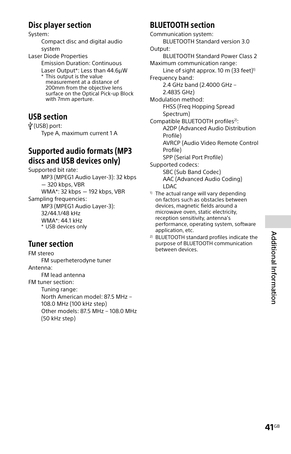 Additional inf orma tion | Sony MHC-V11 User Manual | Page 41 / 44