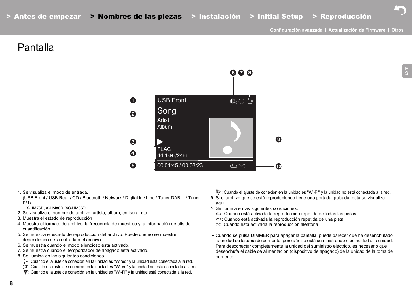 Pantalla, Alla (äp8), Song | Pioneer X-HM76 User Manual | Page 103 / 330