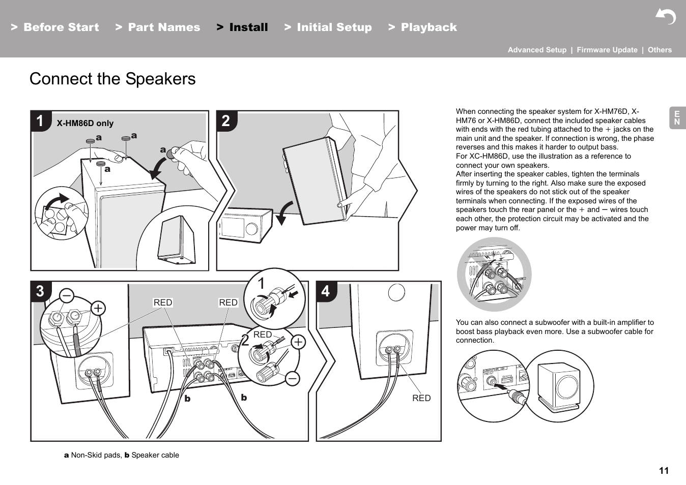 Install connect the speakers, Install, Connect the speakers | Pioneer X-HM76 User Manual | Page 12 / 330